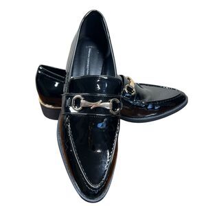 French Connection Tailor Loafers Black Size 8.5 classic shiny golden hardware